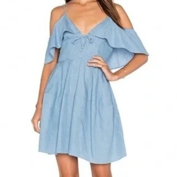 N/Nicholas Blue Chambray Dress Lighweight Boho Western Rodeo Women's 6 - Picture 1 of 10